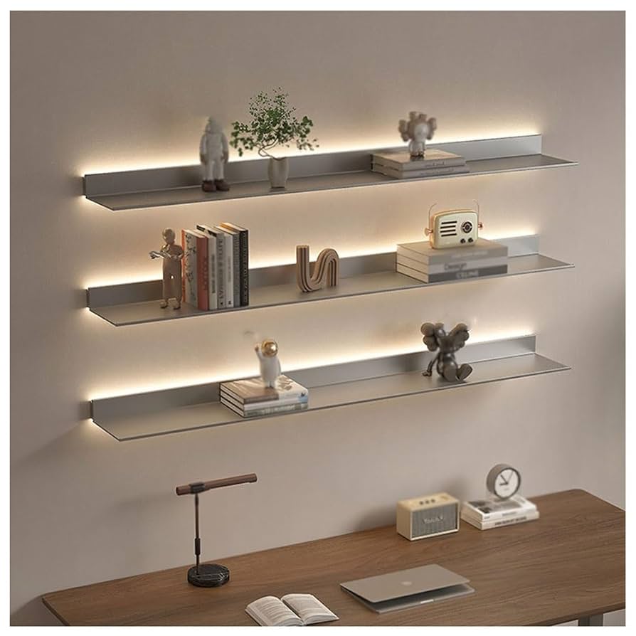 ウォールシェルフwithライト Amazon｜フローティング ウォール シェルフ LED ライト付き 壁取り付け