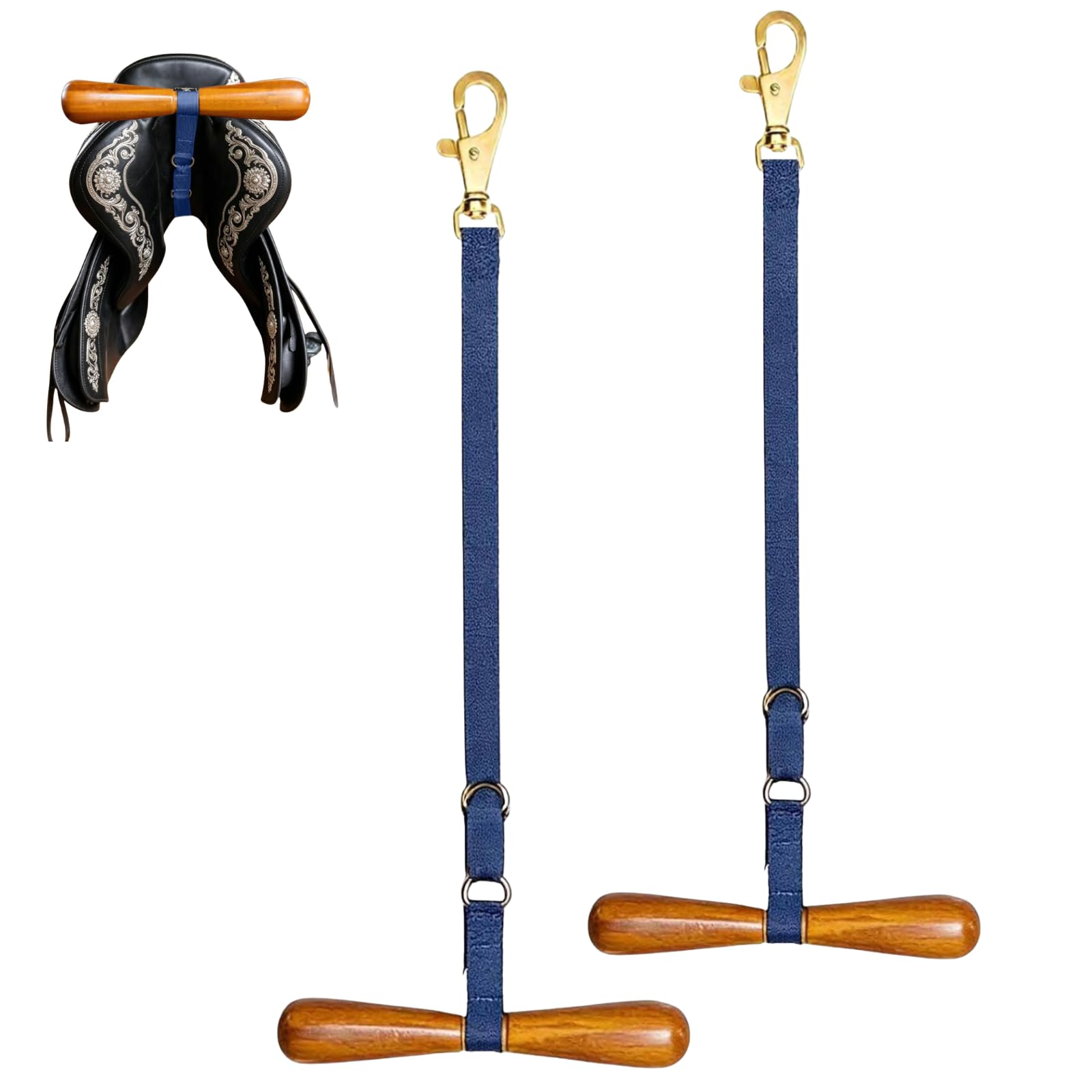 Saddle-Shaped T-Shaped Hanger, Adjustable Hanging Horse Tack Storage, Portable Saddle Rack Holder with T Bar Support Strap, Lightweight Equestrian Gear for Western & English Saddles (Blue_2Pcs)
