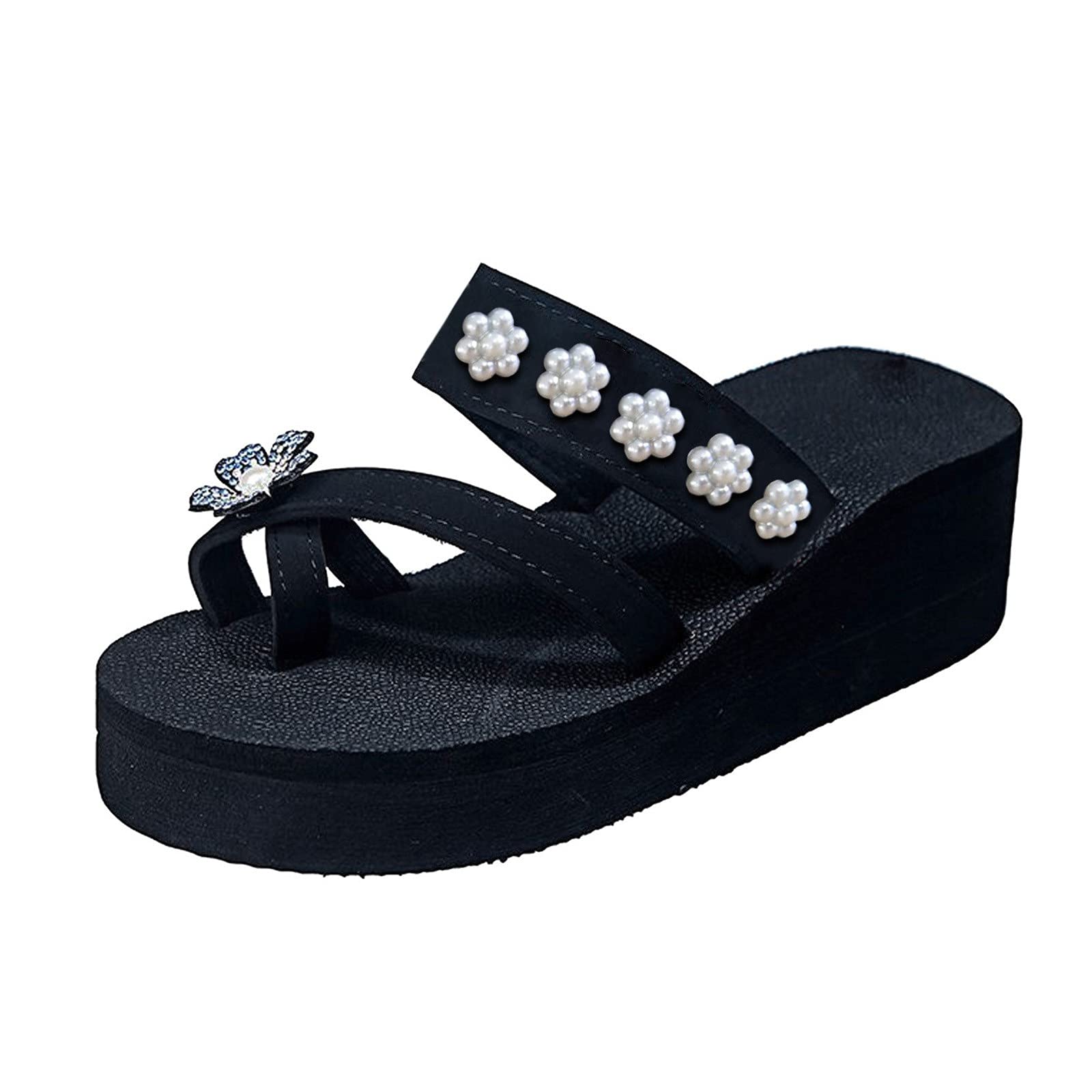 Womens Platform Wedge Flip Flop Athletic Walking Thong Slippers Bohemia Flowers Sandal Adjustable Casual Thong Sandal Blue 7