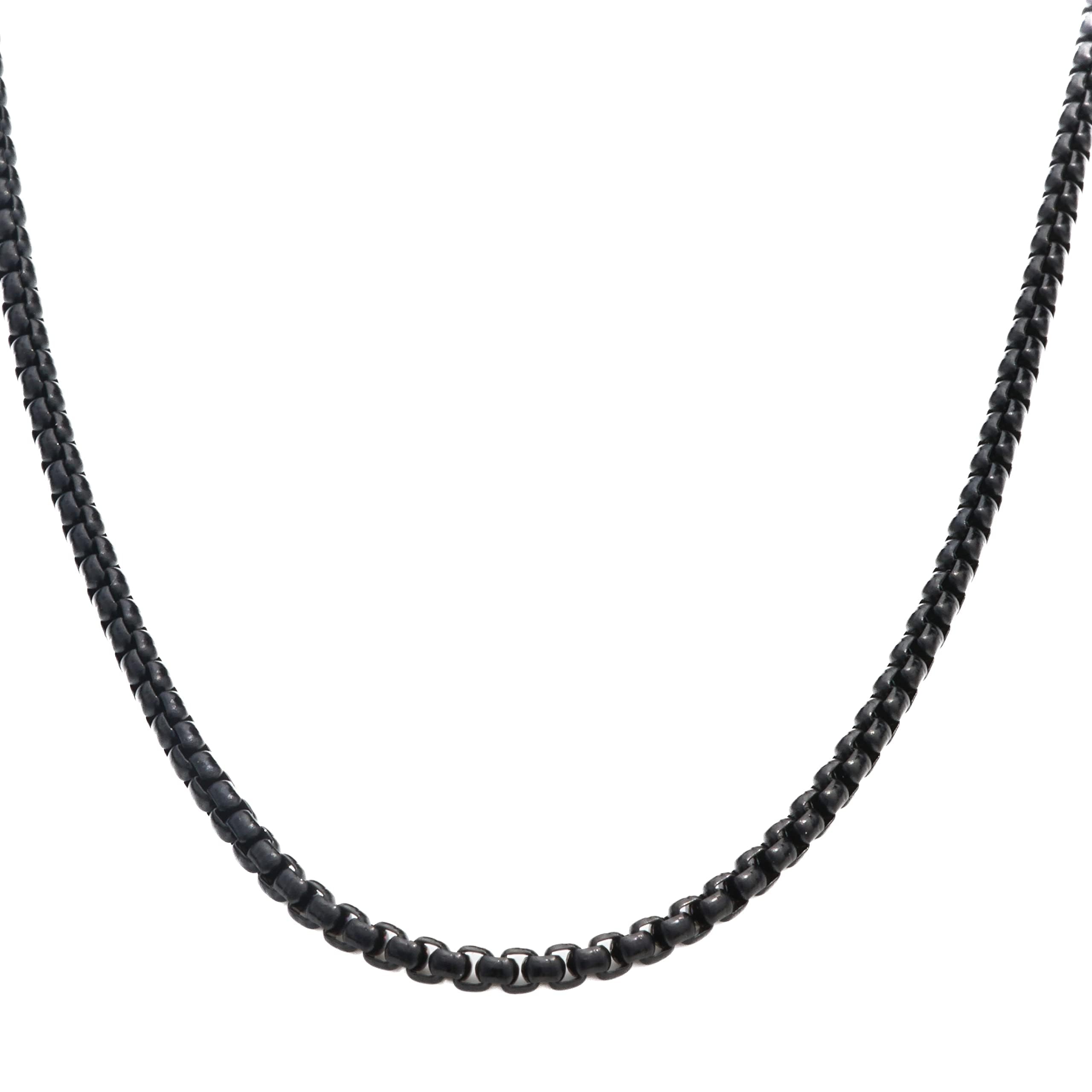 THE MEN THINGBLACK ROUND BOX - 3mm Chain Stainless Steel 20-24 inch Necklace for Men & Boys