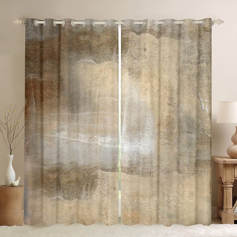 Cortinas opacas para dormitorio infantil marrón claro con arte grunge moderno de 66x72