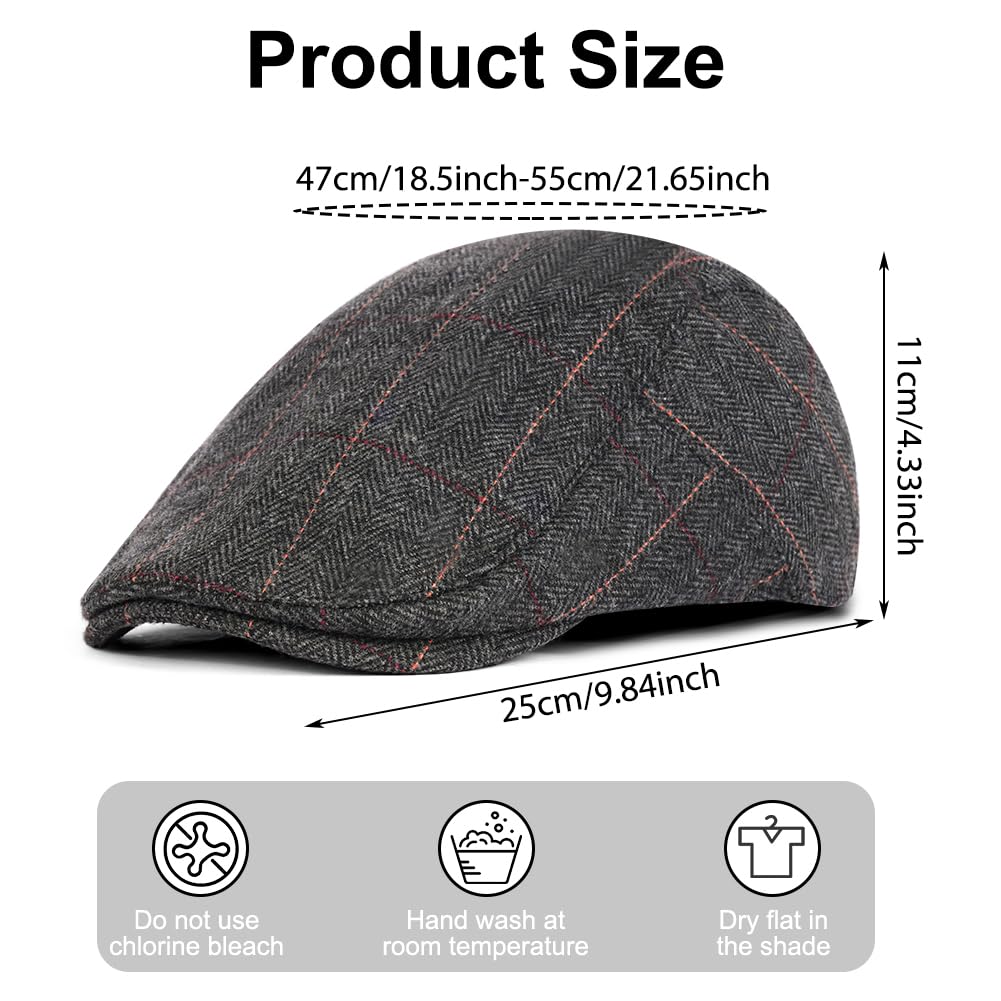 Męska płaska czapka, Newsboy Flat Cap, 1920s-Vintage Beret Czapka męska bawełniana czapka, Wool Felt Unisex Czapka Vintage Retro Jesień, Cabbie Beret Zimowy Gatsby Mężczyźni