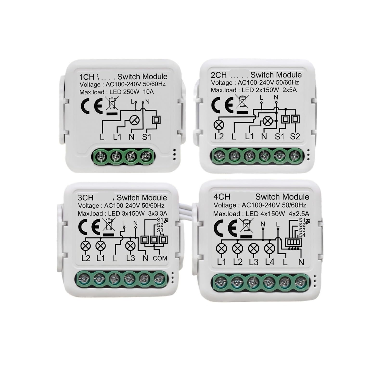 1 Uds. Módulo de interruptor de luz inteligente compatible con disyuntor de control bidireccional interruptor de luz inteligente de 100-240V(3 Gang)