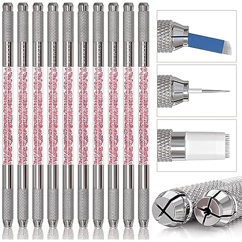Microblading Supplies 10 Piece Double Sided Manual Pen Kit for Permanent Makeup Supplies | Durable Aluminum Pen With Lock-Pin Tech & Ergonomic Grip | Shape Eye Brows Cover