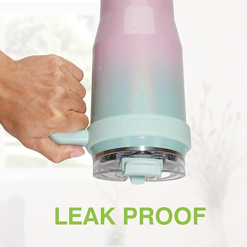 Miniatura 6 de Vaso de 50 onzas con popote abatible y asa, vaso grande de acero inoxidable aislado a prueba de fugas con popote 2 en 1 y tapa para sorber, apto