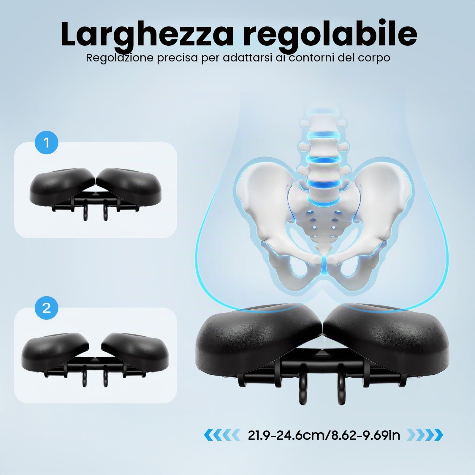 Sella per bicicletta extra larga, senza naso, ergonomica, con assorbimento degli urti, regolabile, 22-25 cm, per uomo e donna, mountain bike, bici da città