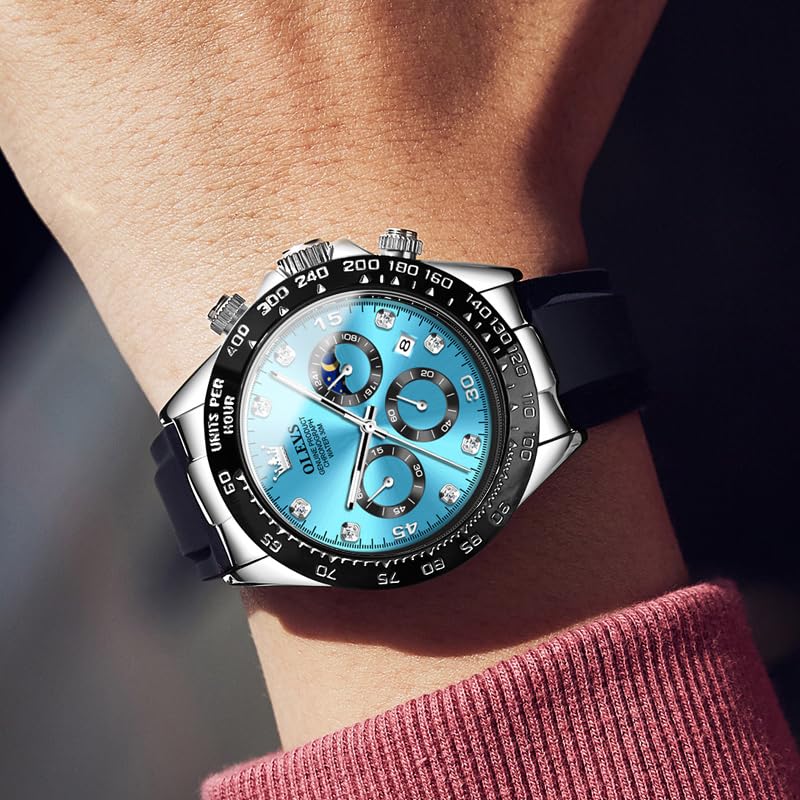 OLEVS Men's Watches Chronograph Multifunction Sport Silicone Luxury Diamond Moon Phase Quartz Male Watch Waterproof Wrist Watch - Image 4