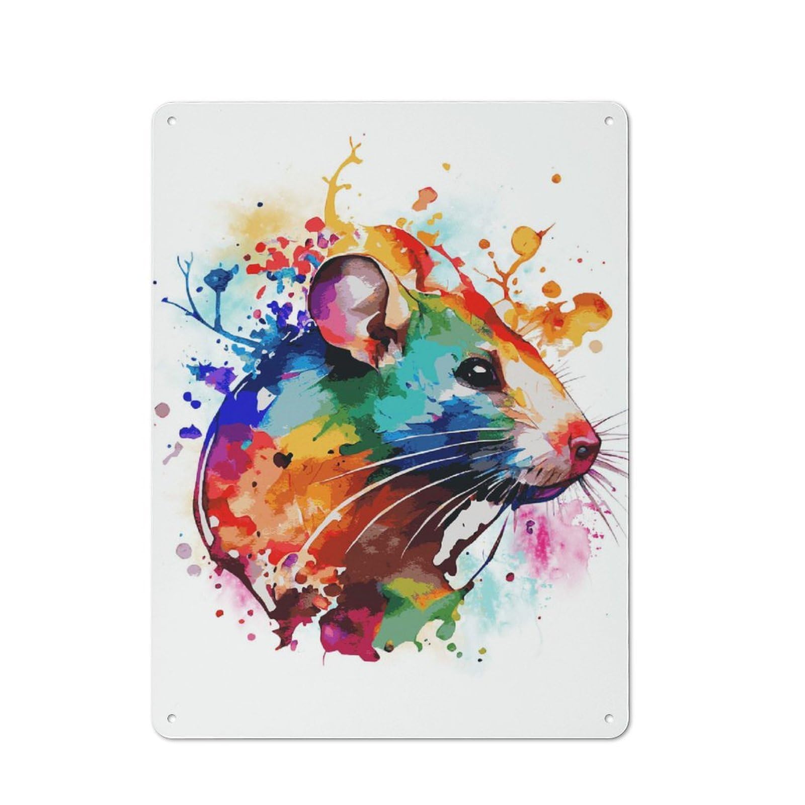 Watercolor Rat Painting Cafe Metal Sign 40x30cm, Shop Front Style Restaurant Wall Art for Takeaway, Bar, Kitchen Or Counter Area