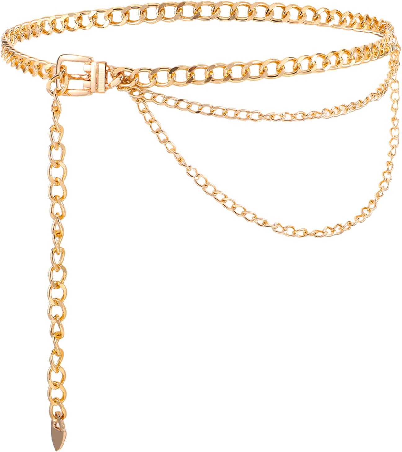 Punk Waist Chain Gold Metal Belt, Fashion Multilayer Adjustable Women Gold Long Belt Metal Body Waist Link Belts Elegant Jewelry Accessories Body Decorate for Dresses Jeans Skirts Trouser