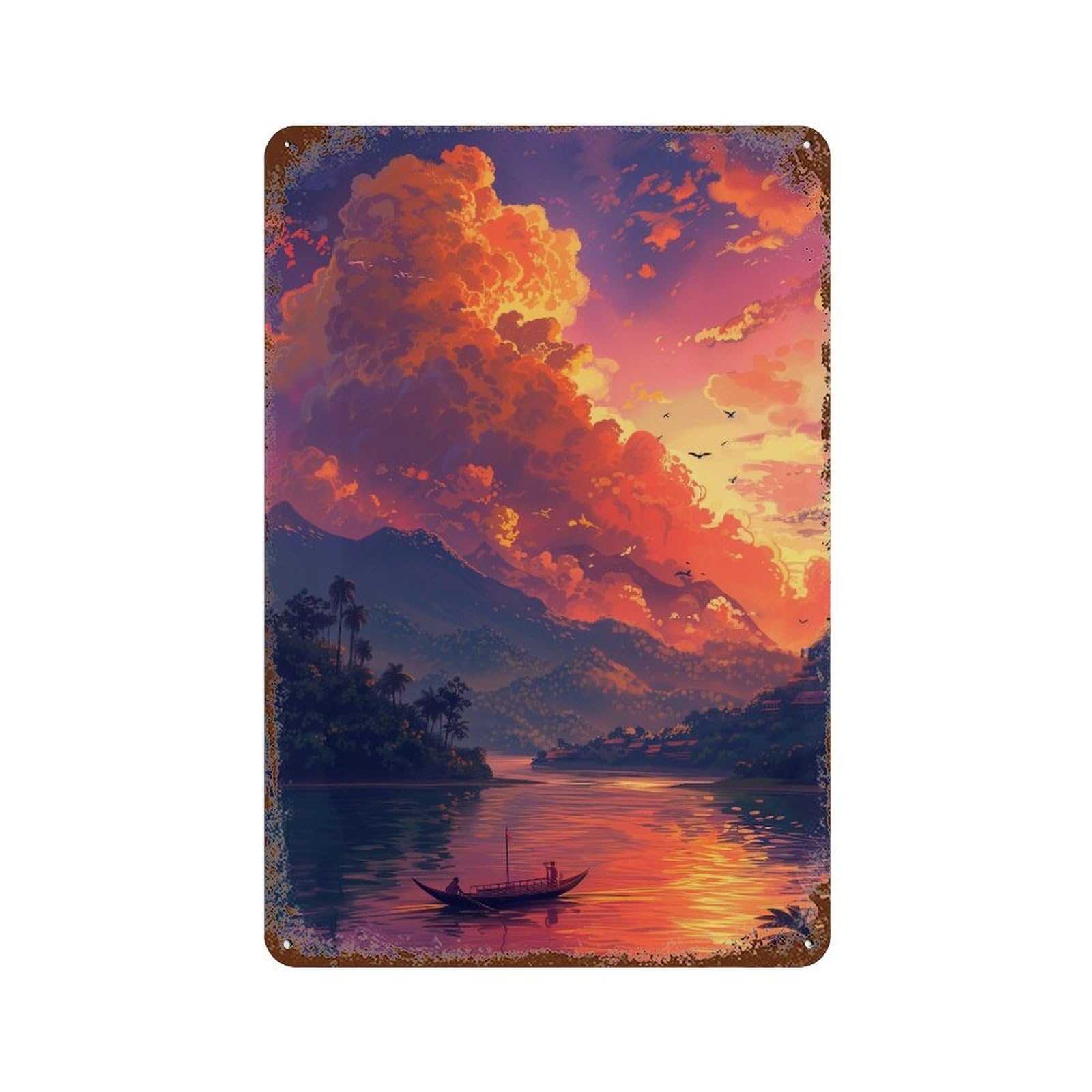 Decorative Tin Sign with Amazon Sunset Serenity Design 11.8"x7.9", for Basement, Hobby Room And Garage Decor, Farmhouse Wall Decor