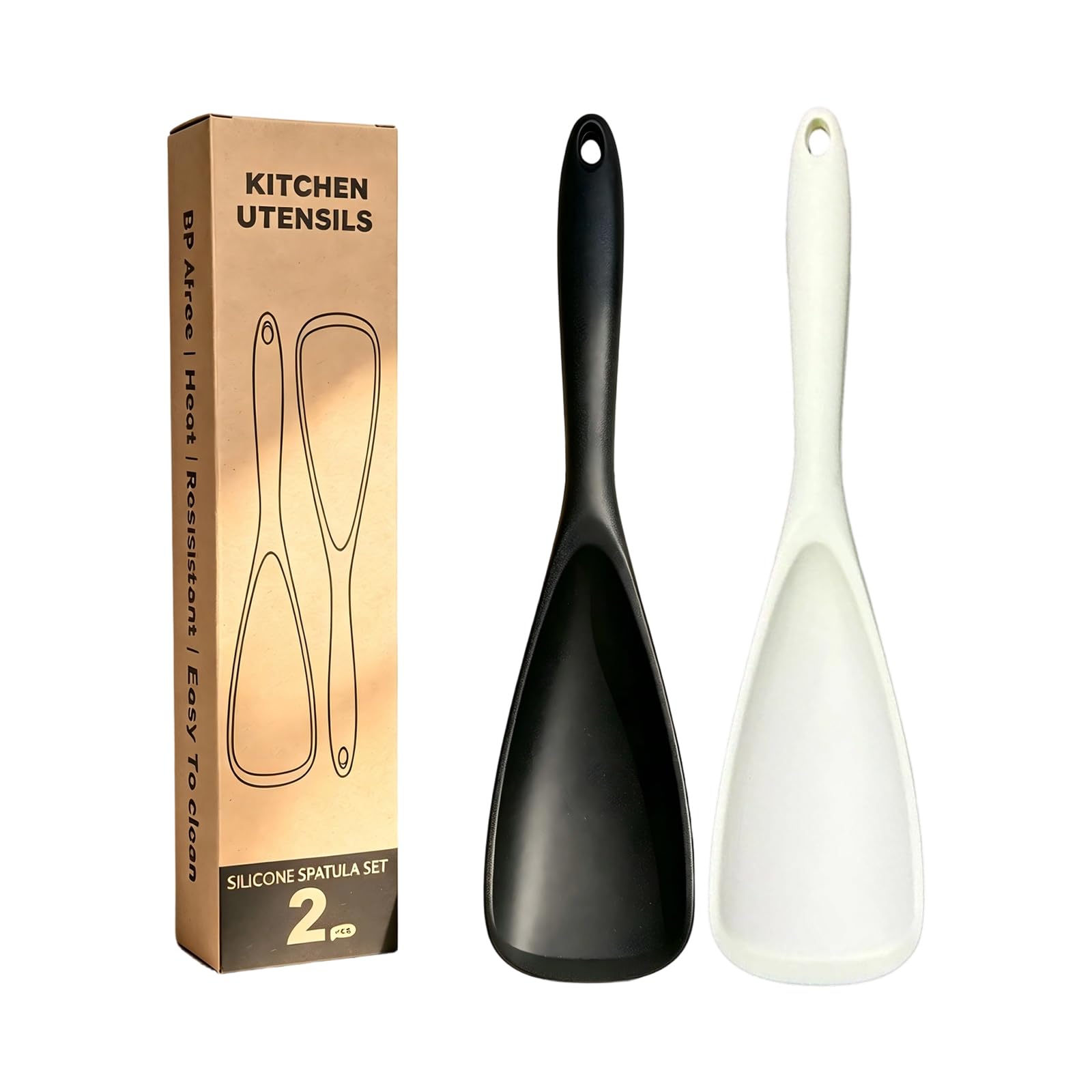Silicone Serving Spoon Spatula Set, Kitchen Utensils with Storage Loop for Stirring, Scraping and Everyday Cooking Silicone Cooking Spoon Spatula Kitchen Utensil Nonstick Pan Scraper Serving Saute Bbq