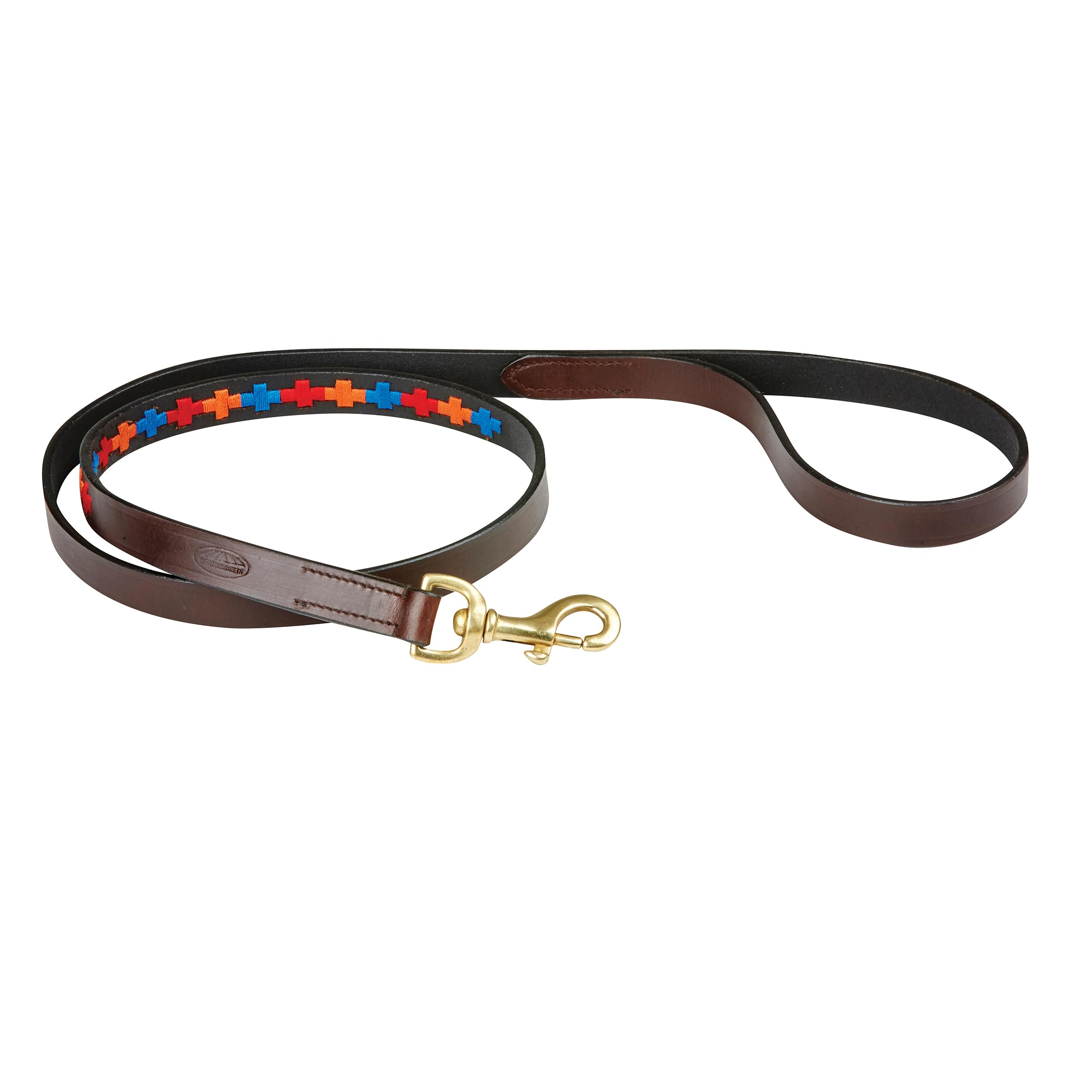 WeatherBeeta Polo Leather Dog Lead, Beaufort Brown/Red/Orange/Blue, Medium