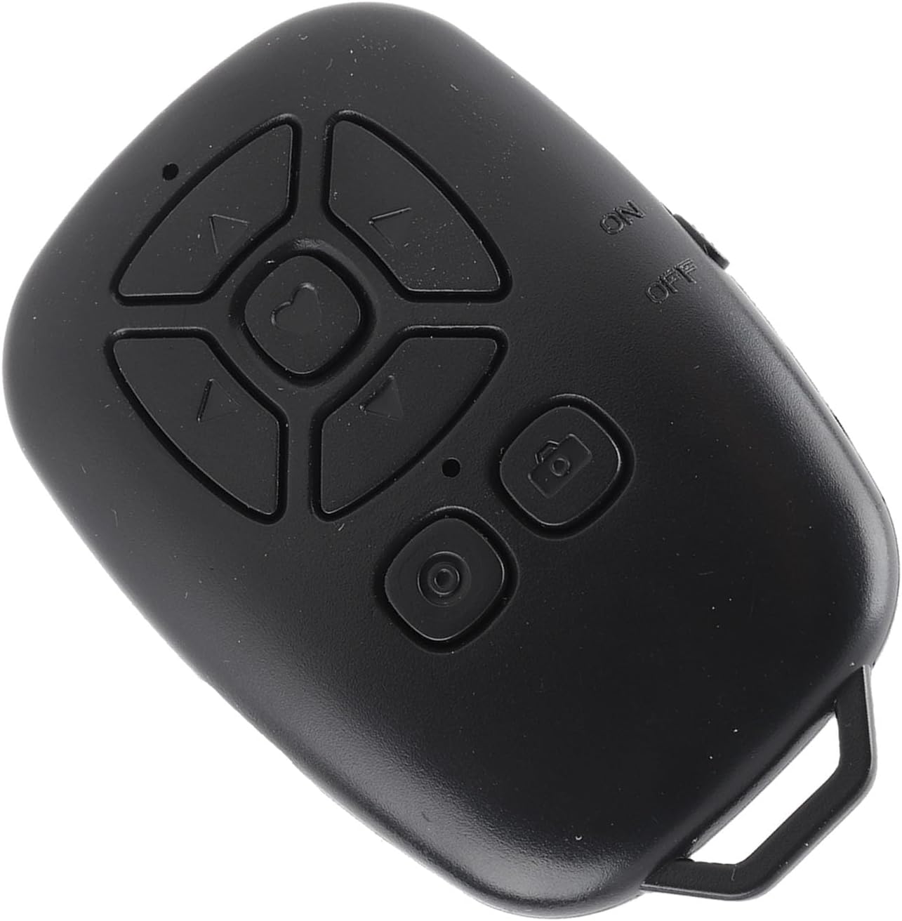 Kątowy view of the EBTOOLS Bluetooth Remote Control, showing its ergonomic shape and the side-mounted ON/OFF switch.