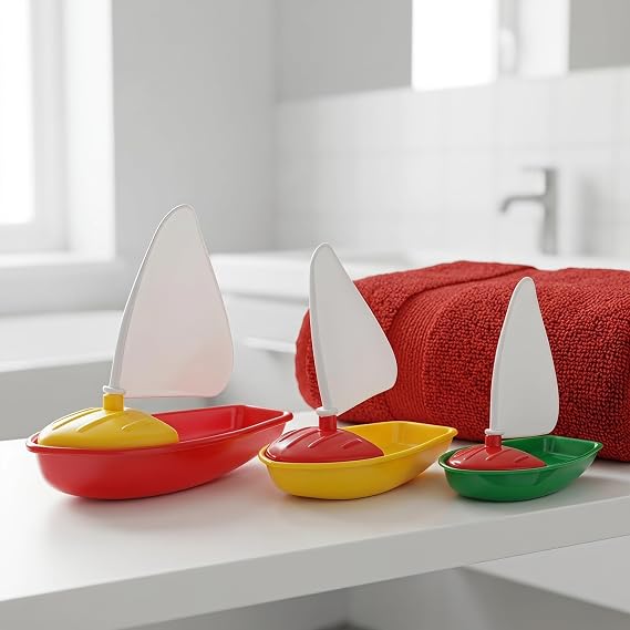 HEMOTON Boat Bath Toys 6 Pack, 3 Sizes Colourful Plastic Sailing Boats