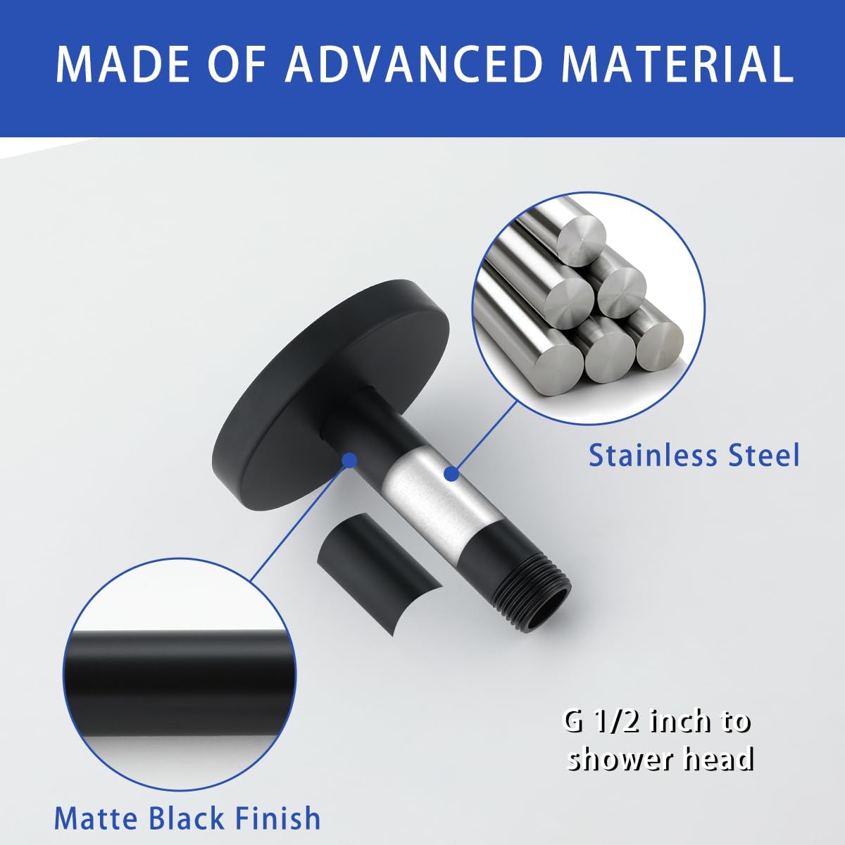 Wall Mounted Stainless Steel Shower Arm Shower Head Extension Pipe Bathroom Accessories 4 Inch Matte Black,SW-RD91038-4MB.