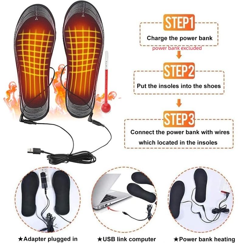 USB Heated Insoles for Men and Women - Washable, Cuttable Thermal Inserts for Outdoor Sports in Winter