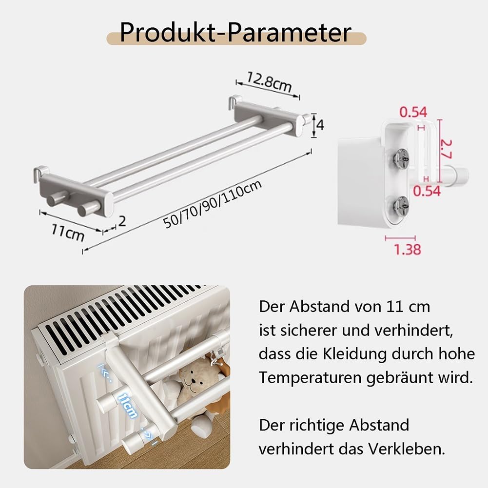 RęcznikRęcznik na kaloryfer, wieszak na ręczniki na kaloryfer, suszarka na ręczniki, biały, 70 cm innovate