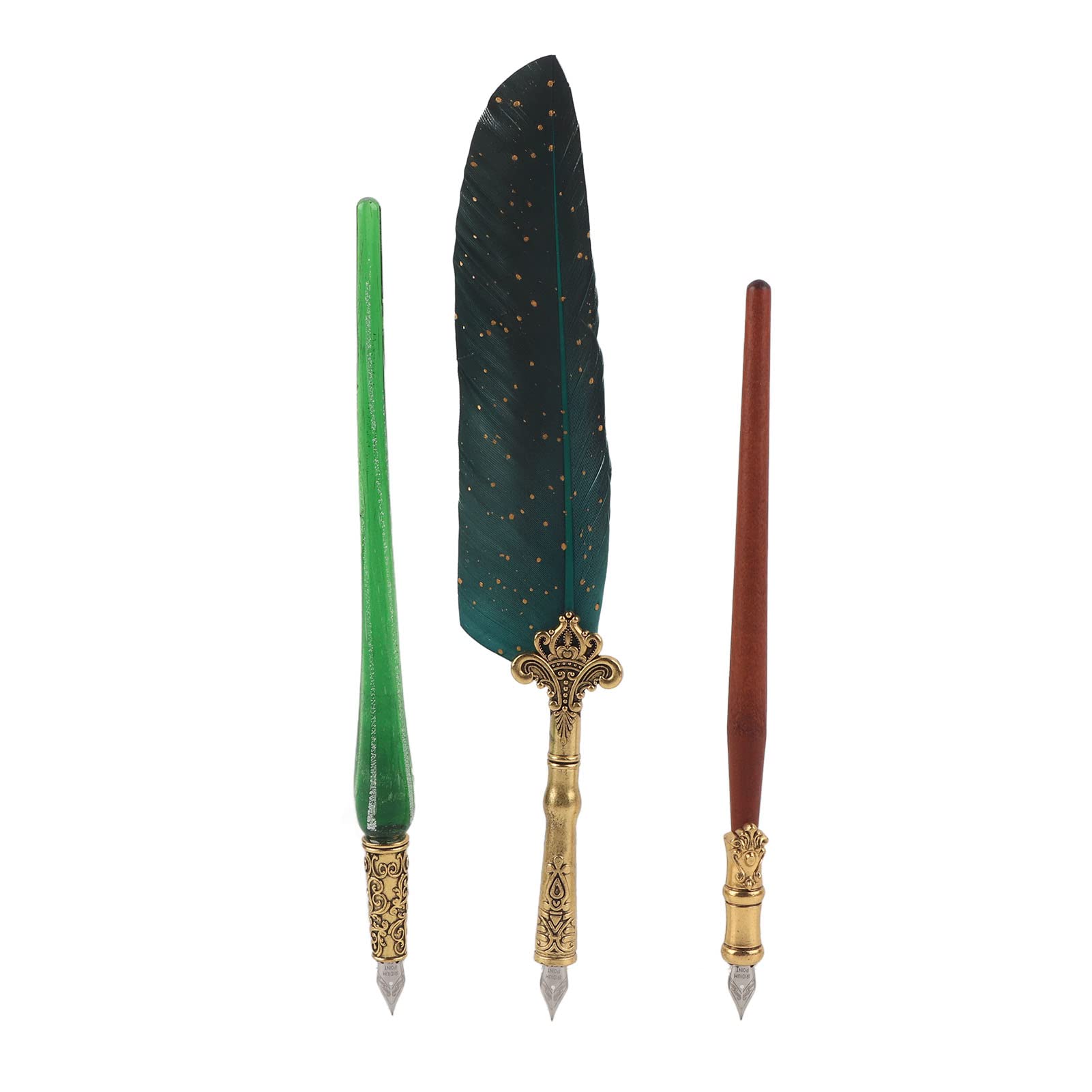 Zunate Ensemble de Stylos Plume Rétro |Kit de Calligraphie à Plumes avec Cachet de Cire, Stylo à Tremper en Verre, 18 Plumes, Encre, Porte-stylo, Vert foncé, pour Cadeaux de Mariage et