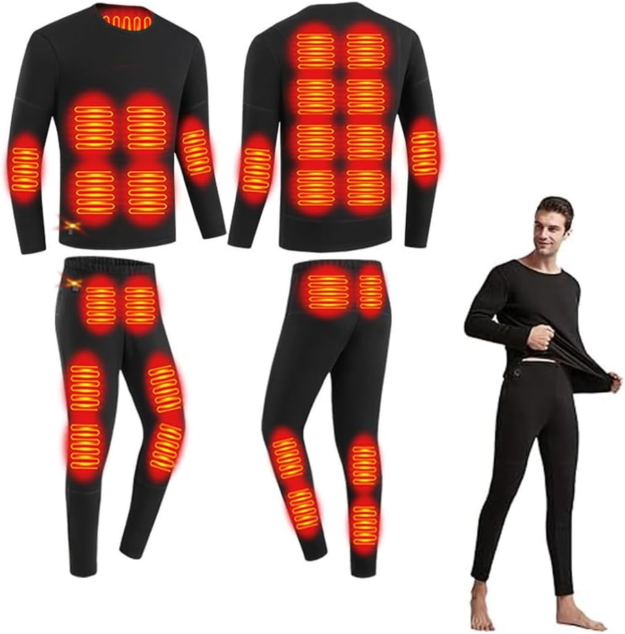 Men Thermal Underwear Set USB Electric Heating Heated Trousers and Top, Washable Winter Thermal Clothes 28 Heating Zones