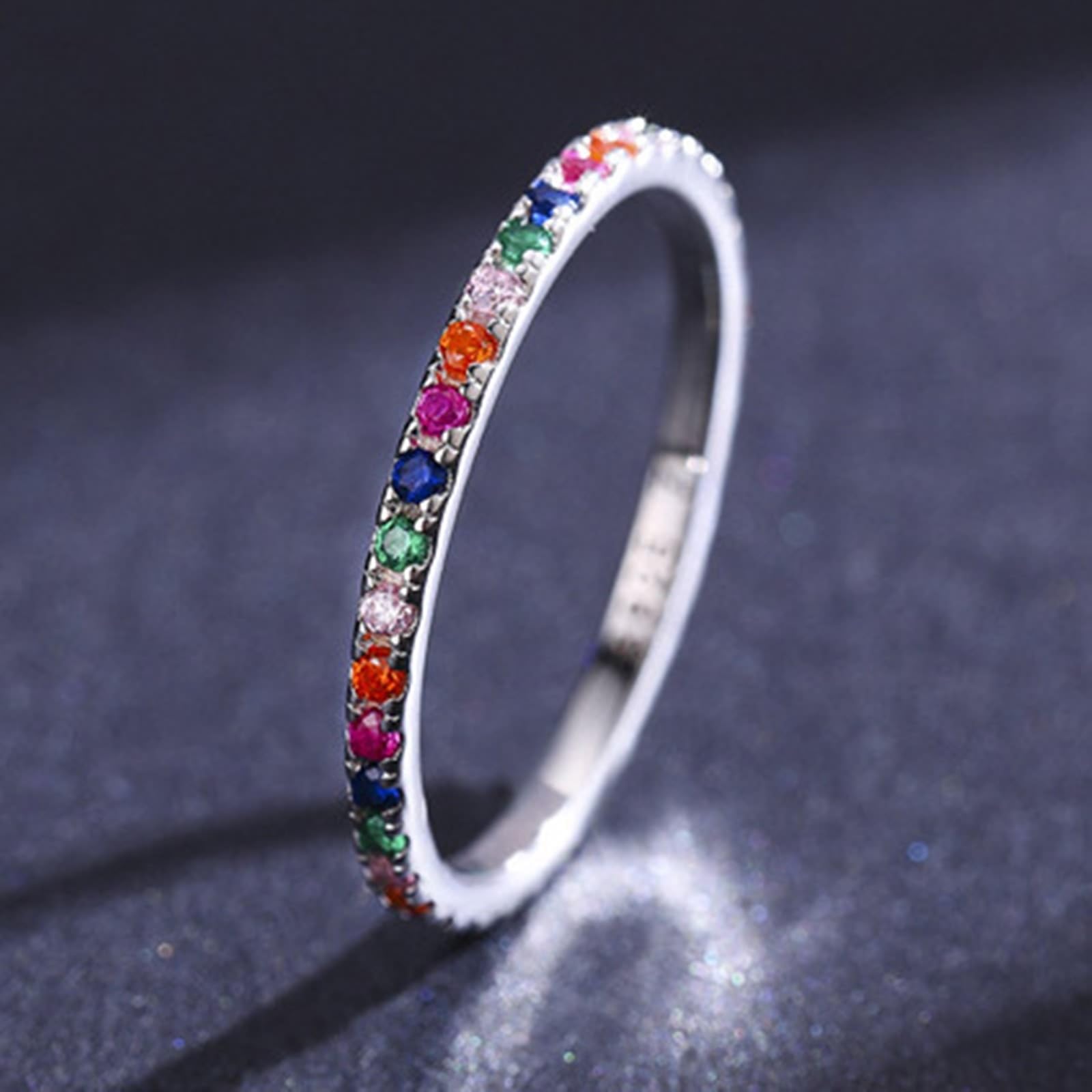 Alianzas de boda de oro blanco Au375 de 9 quilates, 1,63 mm, delicado anillo apilable, fino, anillo de eternidad, anillo de memoria, anillo de boda de oro de 9 quilates con cristal y