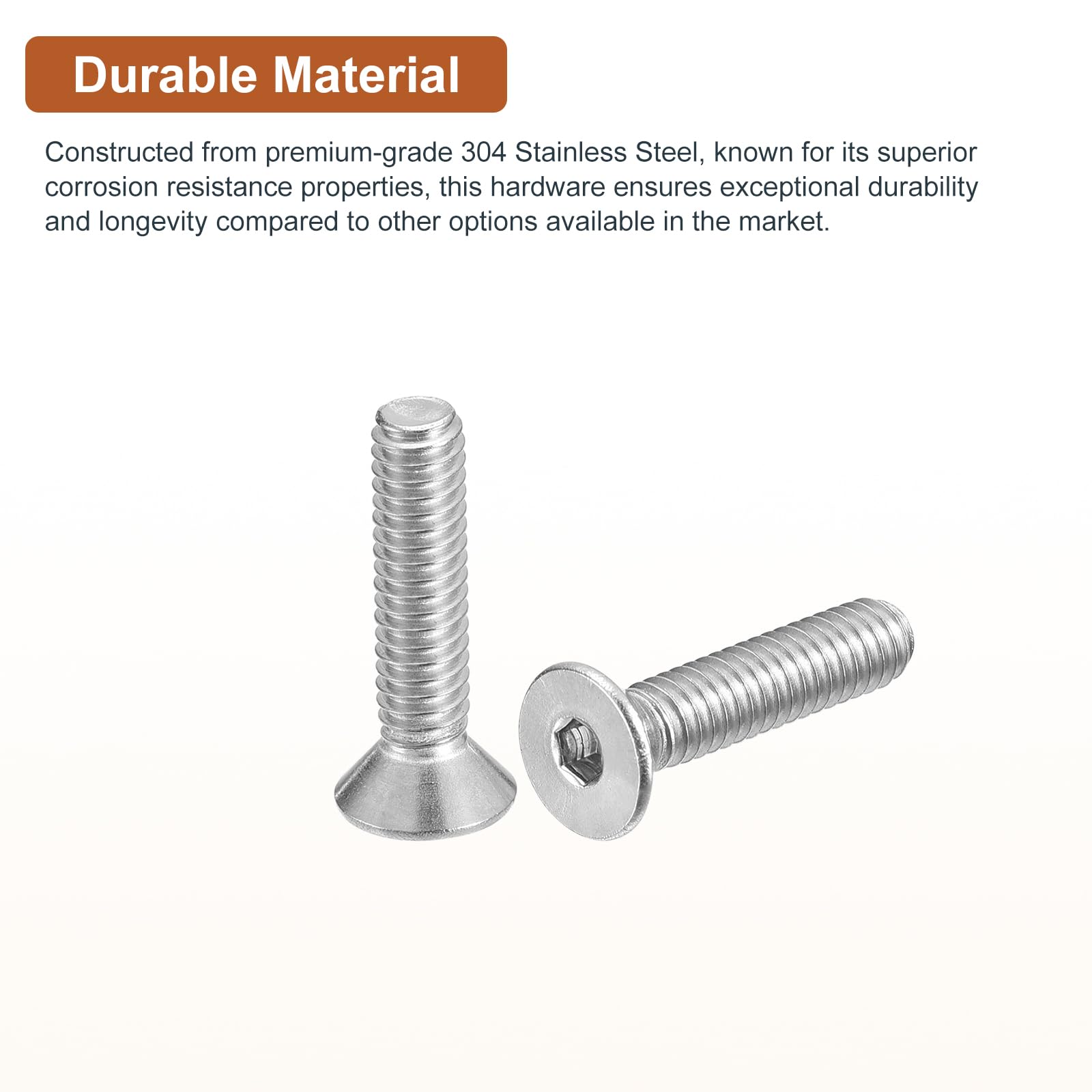 DTGN #8-32 x 3/4" Flat Head Socket Cap Screws, 50 Pack 304 Stainless Steel Hex Socket Flat Head Screws, Full Thread, Countersunk Bolts - Image 3