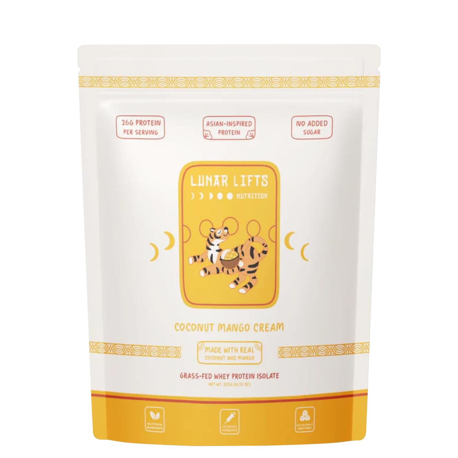 Lunar Lifts Nutrition Coconut Mango Cream - Boba Tea Whey Protein Isolate | 26 Grams Grass-fed Whey Isolate Protein per Serving Protein Powder | No Added Sugars or Artificial Ingredients Protein Shake