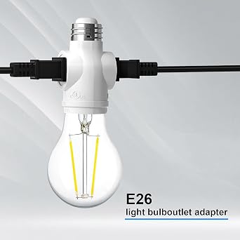 2 Outlet Light Socket to Plug Adapter, Electrical Screw in Light Bulb Socket Outlet Adapter, Lamp Holder, Dual Polarized E26 ETL, White (3PACK)