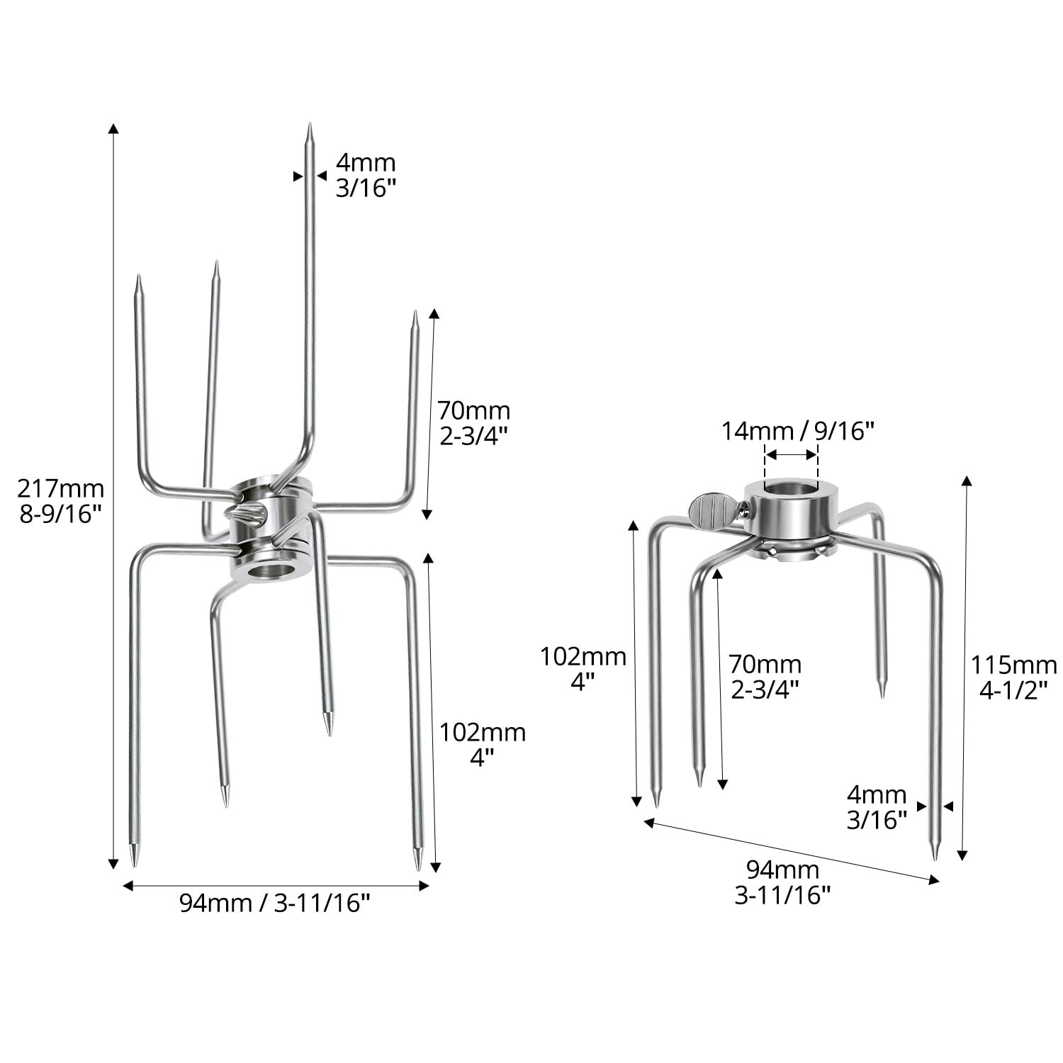 QWORK® 3 Pièces Fourchette brochette, barbecue rotissoire fourche en acier inoxydable 304 pour brochette, compatible avec hexagone 12 mm, carré 10 mm et 8 mm