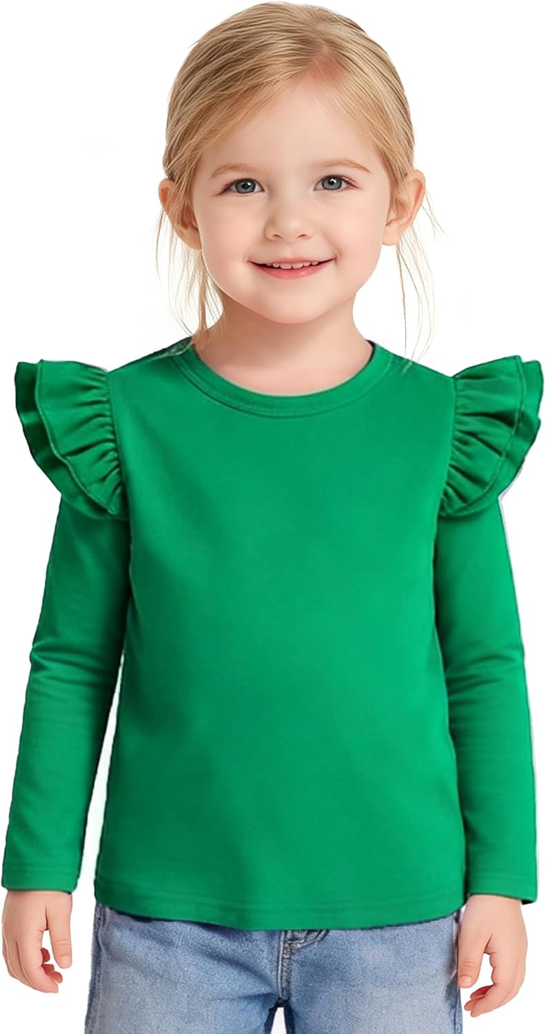ZFZDRen 12M-14Y Toddler Baby Girls T Shirt Solid Color Blouse Ruffle Top Cotton Casual Tees Plain Shirt