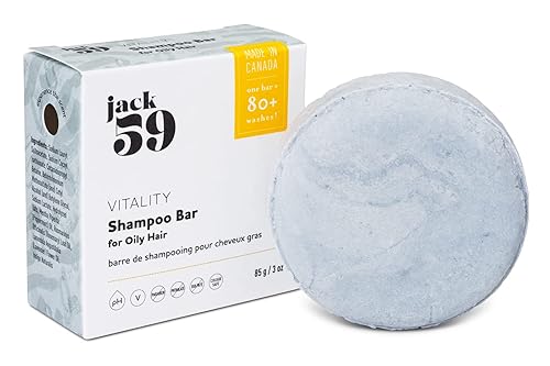 Jack59 Vitality - Barra de champú sólido para cabello graso y cuero cabelludo con picazón, con menta, romero y lavanda, vegano, pH equilibrado,