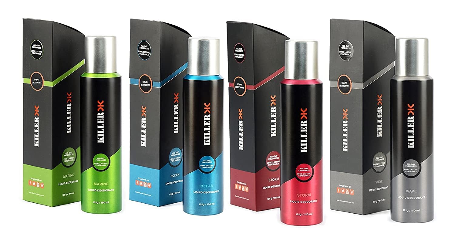 KILLER Storm, Marine, Wave and Ocean Deodorants for Men, 150 ml (Pack of 4)-picture-20