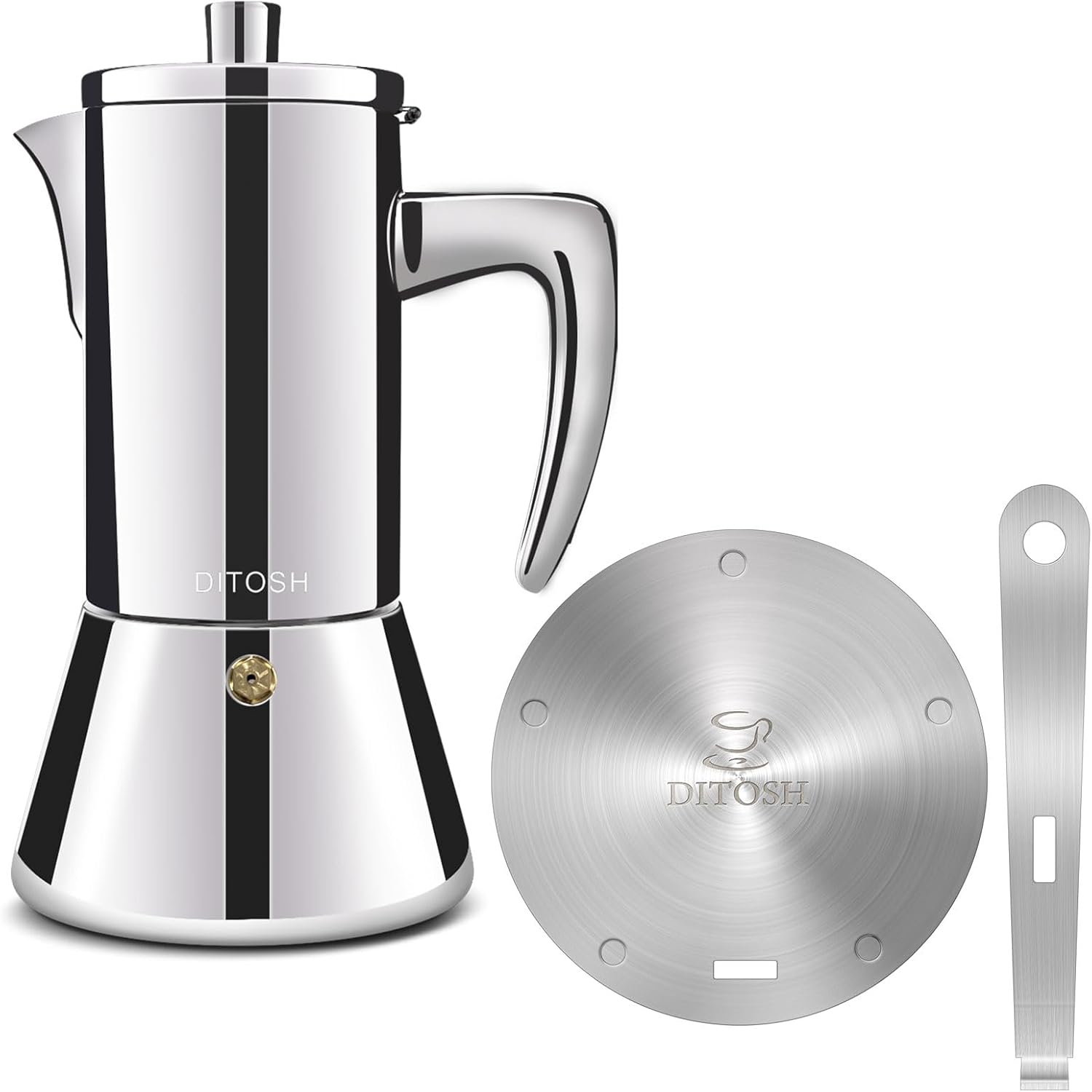 4 Cup Thickened 304 Stainless Steel Moka Pot & 20cm/7.9in Induction Cooker Adapter Plate Stainless Steel Heat Sink
