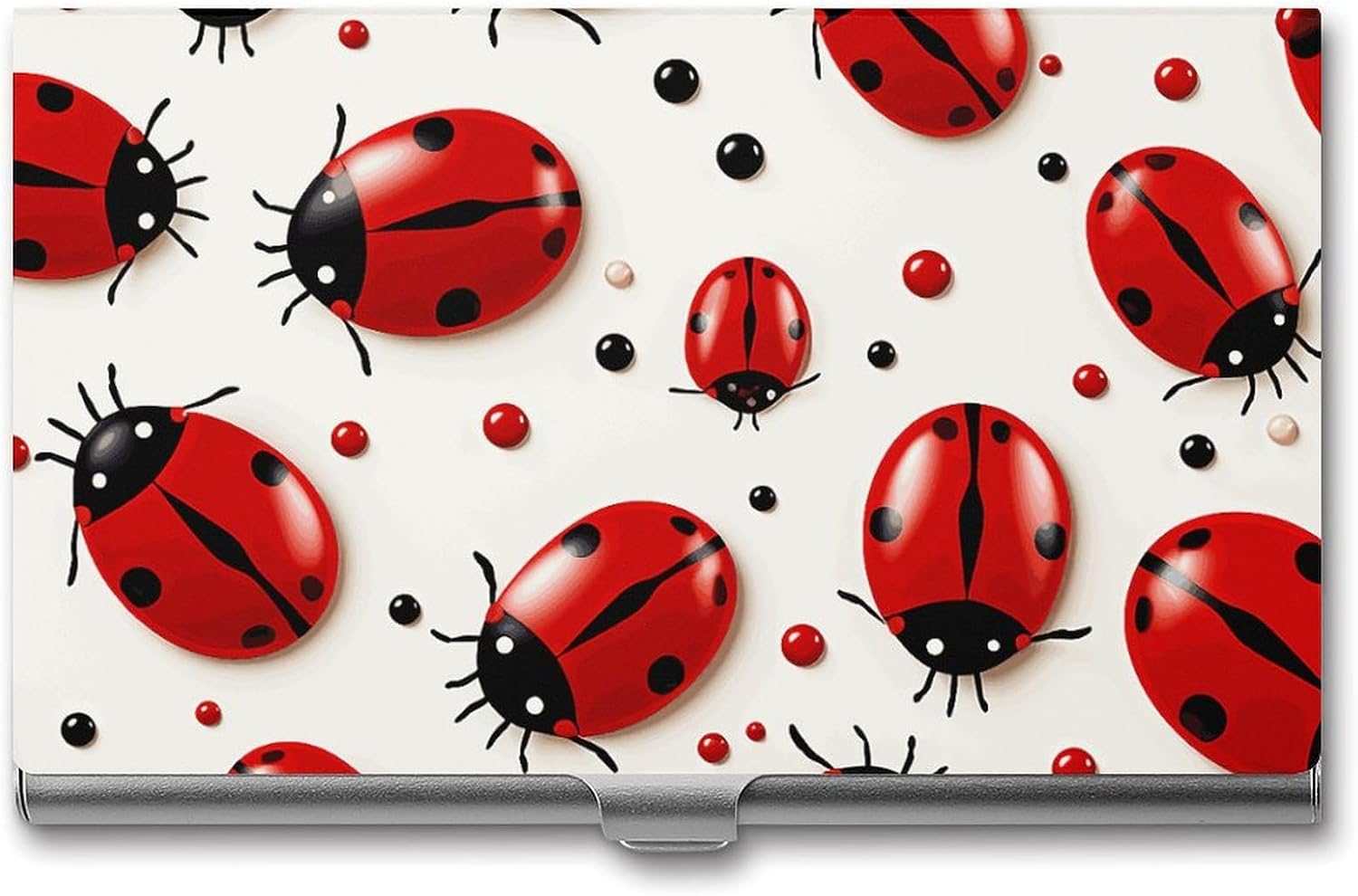 Red Ladybug Business Card Case for Women Or Men Snaps Closed Portable Name Holder Credit Card Holder for Business Meeting Use