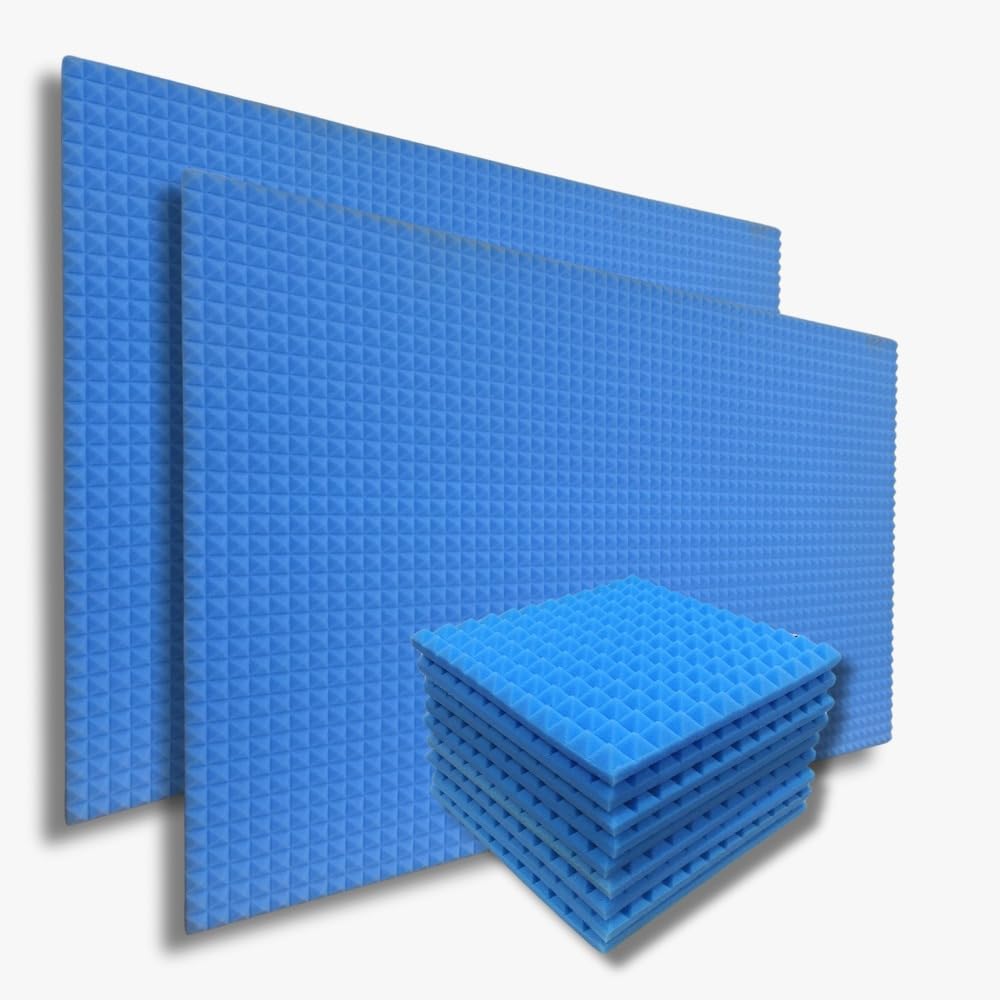 MMT Acoustixยฎ 18Pc Pyramid Acoustic Foam, ProStudio Sound Setup, Soundproofing Noise Reduction Acoustic Panels | 1x1Ft 1โ Thick, Blue Color