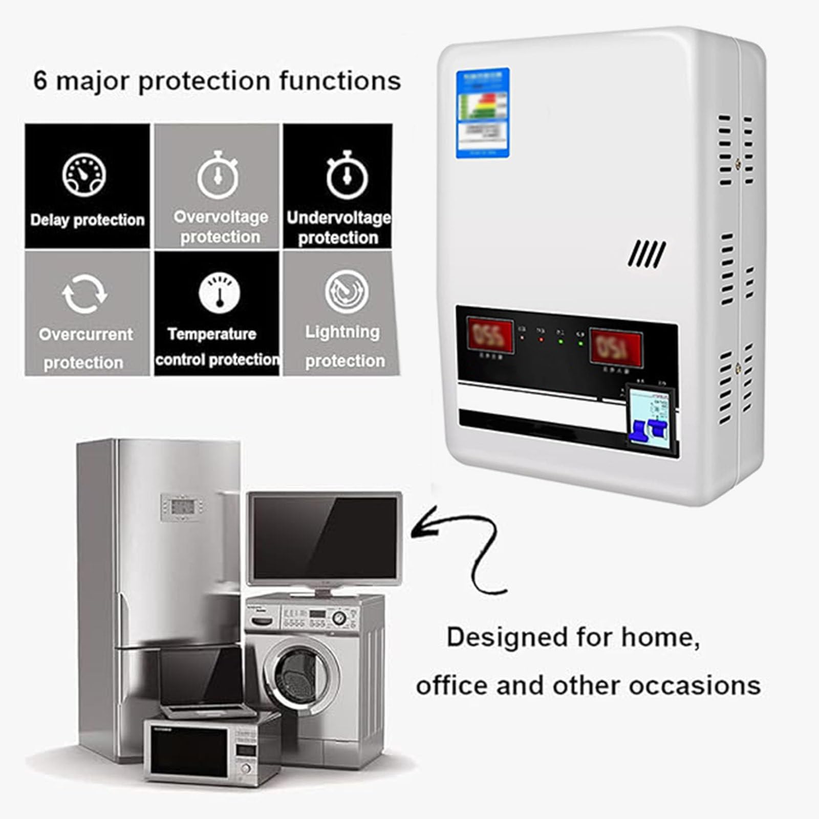 Regulador de Voltaje automático, Estabilizador Tension de 220V, Estabilizador de Voltaje para electrodomésticos, Transformador de Voltaje AC monofásico, Rango de Voltaje: 120-280V,15000W