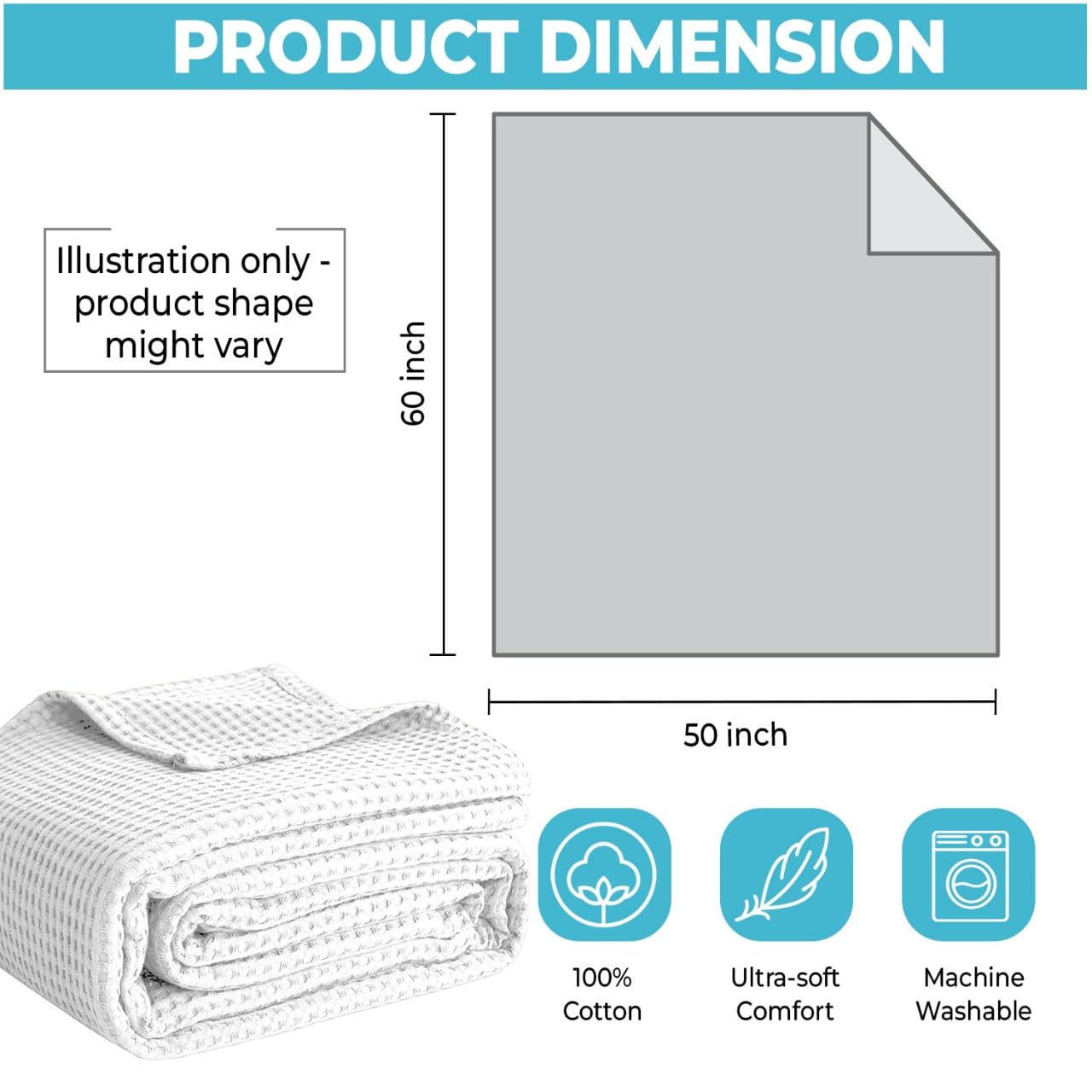 100% Cotton Blankets Throw Size for Bed - Waffle Weave Blankets for Summer, Lightweight and Breathable Soft Woven Blanket for Spring (White, Throw (50