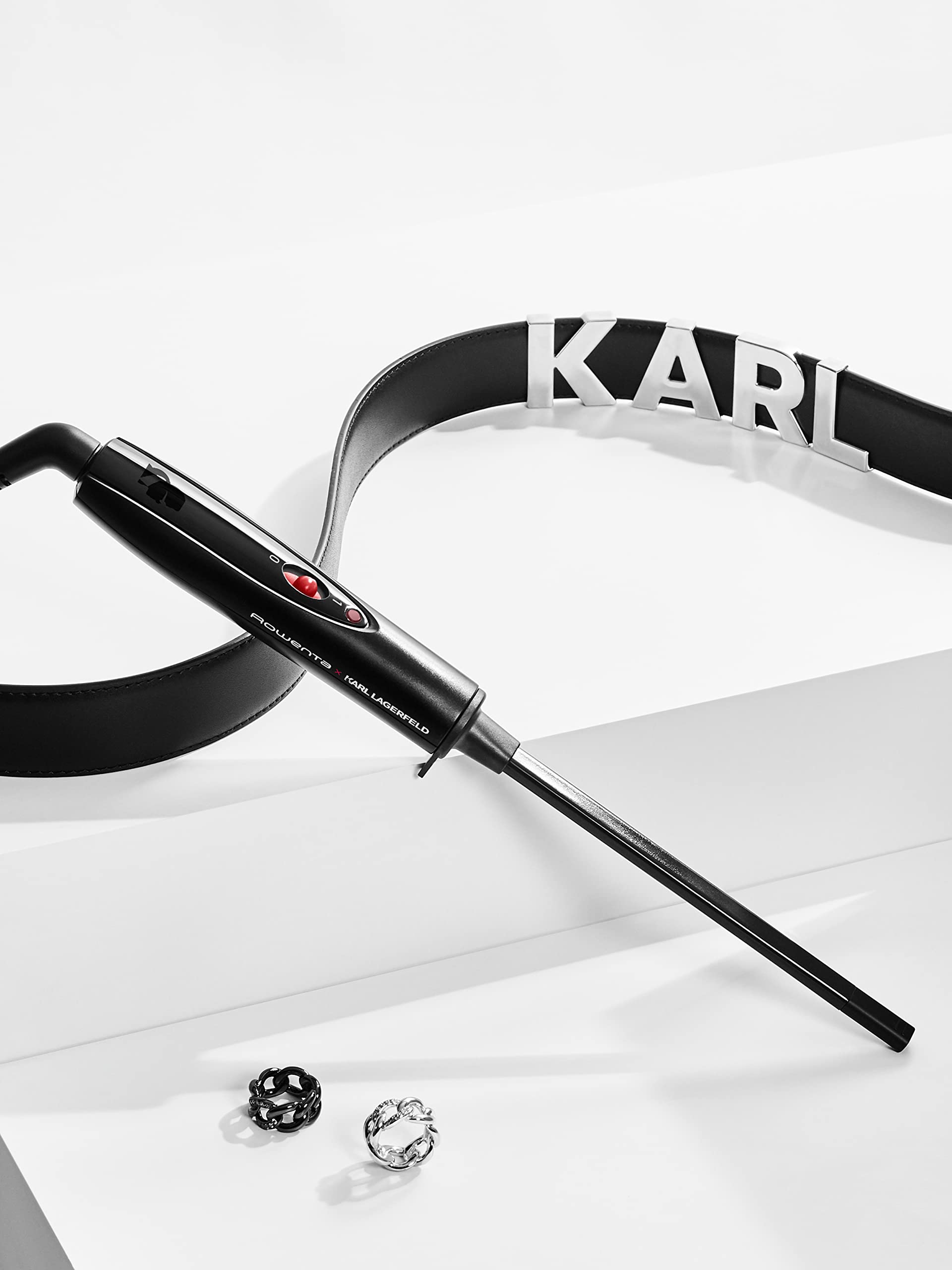 Rowenta x Karl Lagerfeld CF311L Curls Forever Lockenstab | extra-schmaler 10 mm Durchmesser | konstante 180°C | lang anhaltende Ergebnisse | Keratin & Glow Beschichtung | Schwarz/Rot
