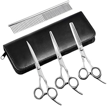 Sweetsweet Pet Grooming Scissors with Thinning,Straight,Curved Down Shears Great for Groomers,Home Grooming and Groomer Beginners