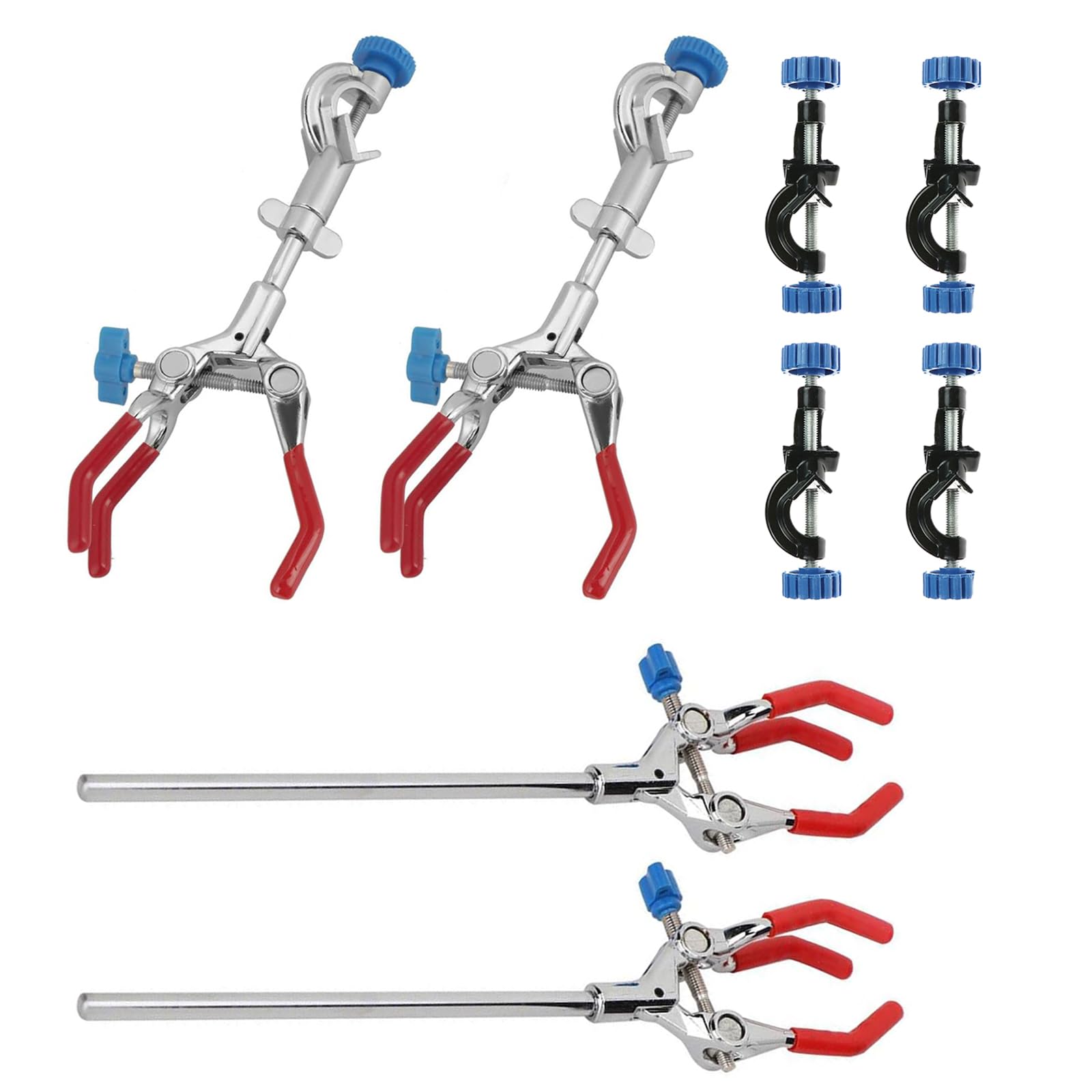 Labor-Klemmen-Sets, 4 Stück 3-Zinken-Finger-Stil, 4 Stück verstellbare Klemmhalter, Standrohrklemme bis 18/21 mm, Haushaltskondensator-Laborzubehör