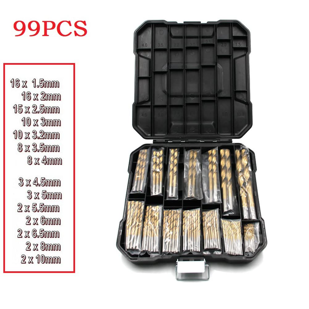 ZYWUOY Set di punte da trapano in Hss rivestite in titanio da 99 pezzi per kit in metallo in legno da 1,5-10 mm con custodia