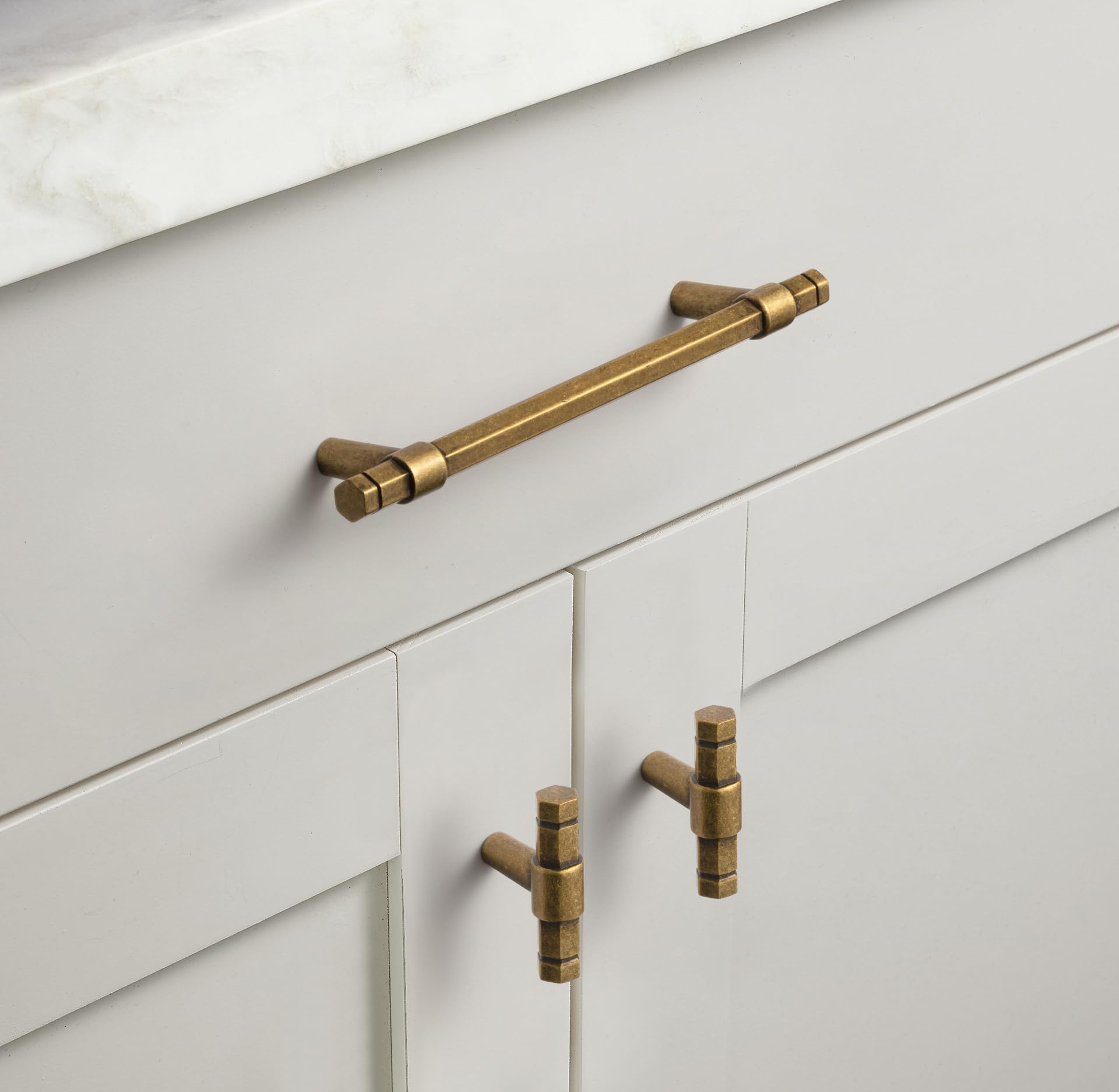 Goo-Ki 5 Inch Center-to-Center Cabinet Pulls - Antique Brass, Zinc Alloy, 6 Pack With Screws - View #12