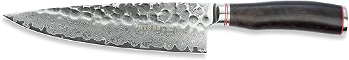 ROUTE83 by MOE CASON XL - Cuchillo de chef de 8.5 pulgadas, hecho a mano, hoja de acero de Damasco 67 con revestimiento de titanio negro, mango de