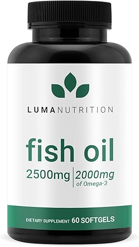Miniatura 1 de Luma Nutrition Suplemento de aceite de pescado Omega 3 - Extra Strength 2500mg - 2000mg EPA y DHA - Salud cerebral y cardíaca - 60 cápsulas blandas