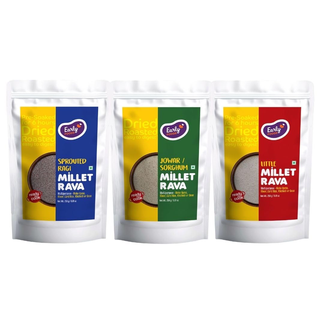 Early Foods : Assorted Pack of 3 - Millet Rava (Sprouted Ragi, Jowar & Little Millet Rava) 250 g x 3 (B0C86199RQ) Amazon Price History, Amazon Price Tracker