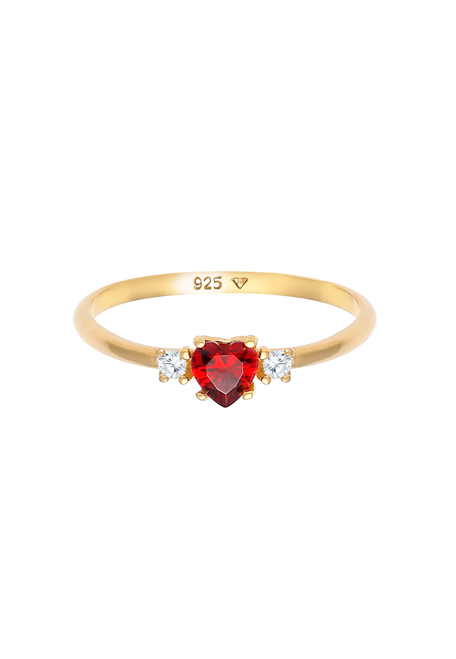 Elli Anelli Donne Anello di fidanzamento cuore rosso con cristalli di zirconia in argento sterlino 925 placcato oro