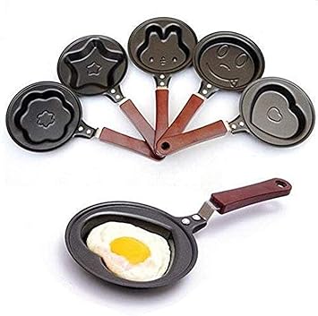 Divik Steel Mini Non-Stick Egg Frying Breakfast Omelet Multi Shape Pan (1Pcs) (Black, Design May Vary)