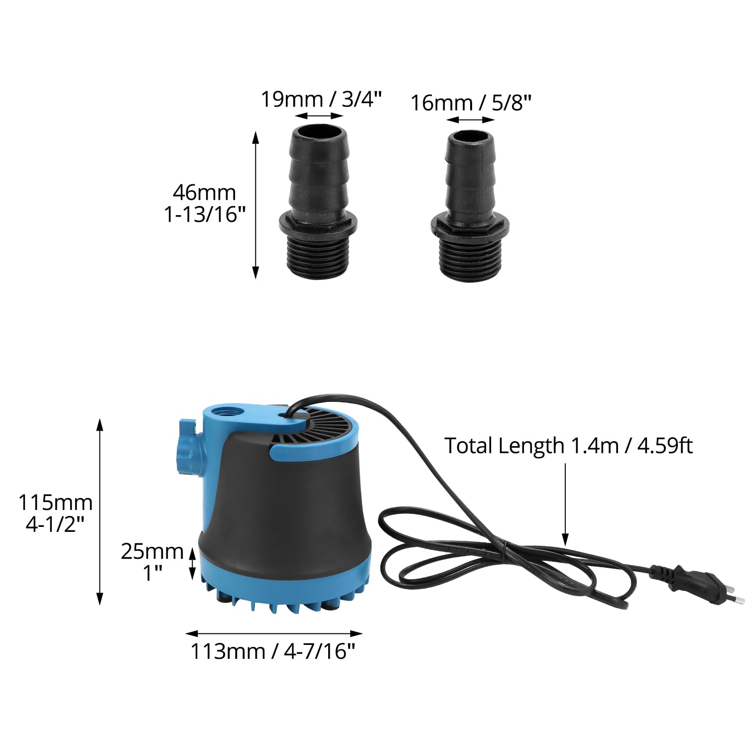 QWORK® Bomba de Agua Pequeña 35W, 2000L/H, Altura de Elevación 2,5M - Bomba Sumergible para Acuario, Estanque, Fuente de Jardin
