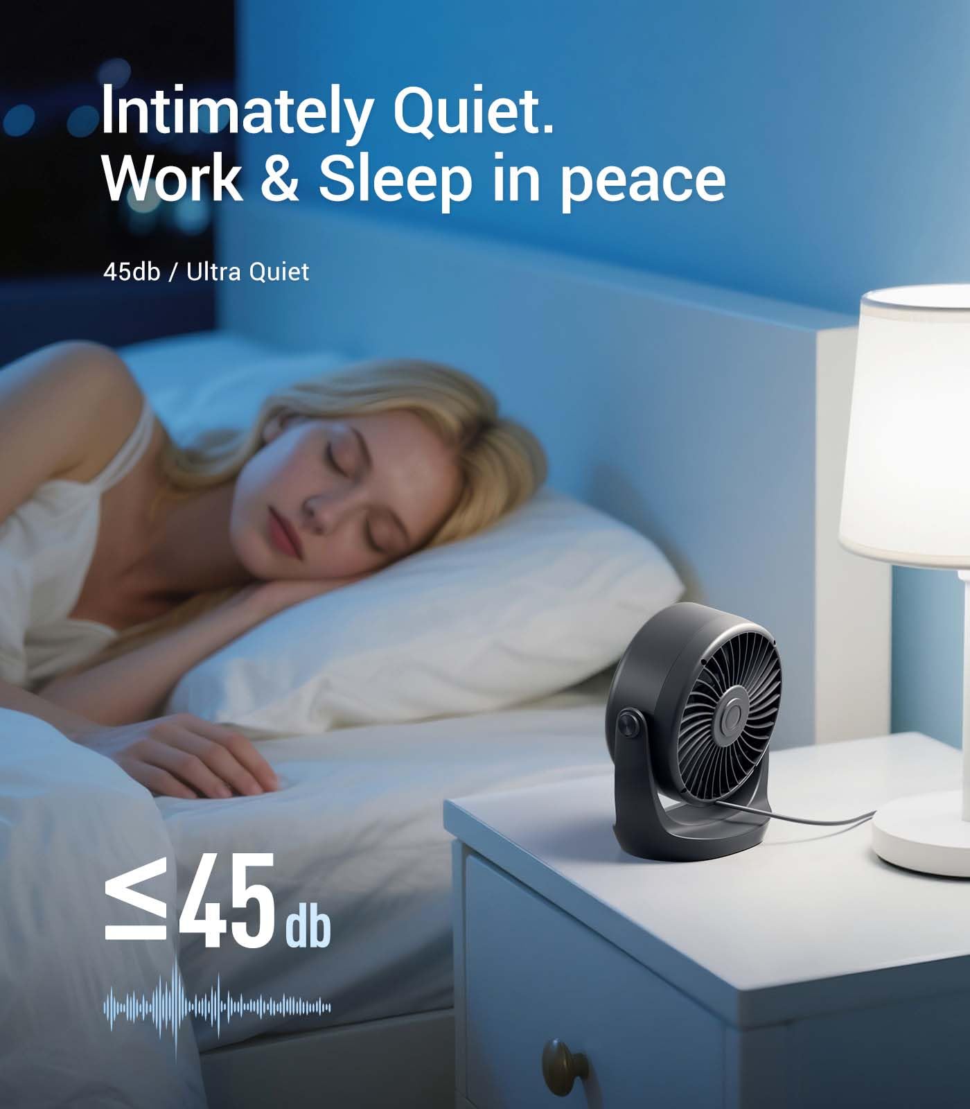 Diveblues Ventilatore da Scrivania USB, Mini Ventilatore Ultra Silenzioso, Potente, Display LED, 5 Velocità, Rotazione 360°, Portatile per Casa, Ufficio & Esterno – TurboBreeze