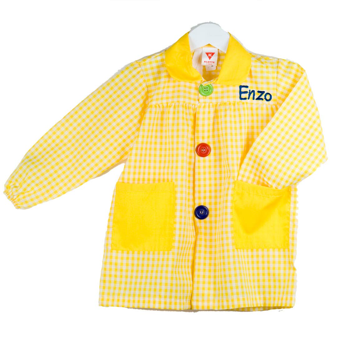 Babi Colegio Nombre Bordado Personalizable. Bata Escolar con Botones para Personalizar con Nombre Bordado. Fabricado en España.Talla 1. Color Amarillo