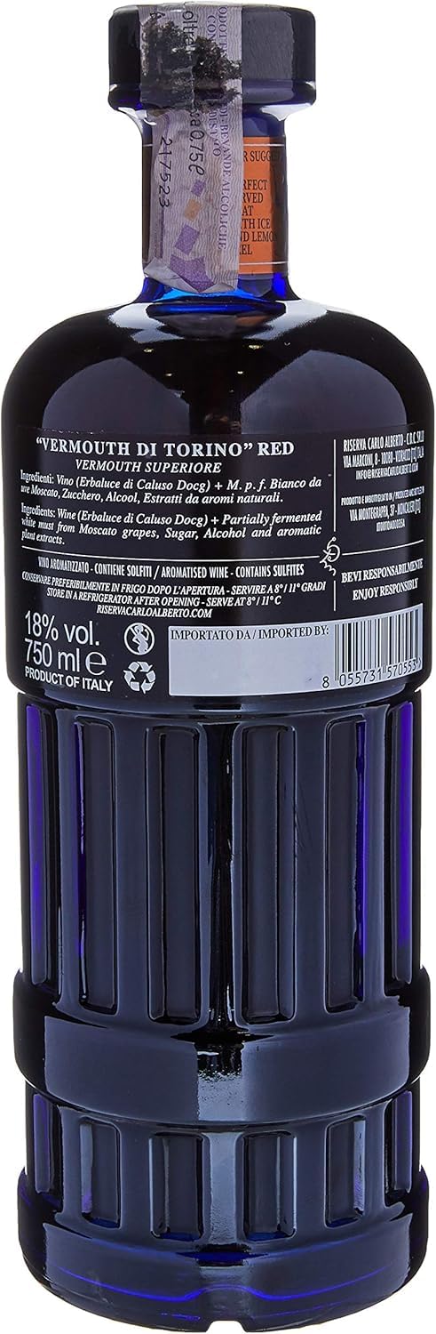 Carlo Alberto Riserva, Vermouth Rosso Superiore, 750ml, Note Speziate e Fruttate, 27 Erbe e Spezie Selezionate, Vermouth di Torino Realizzato Seguendo la Tradizione, Idea Regalo, Aperitivo, 18% Vol.